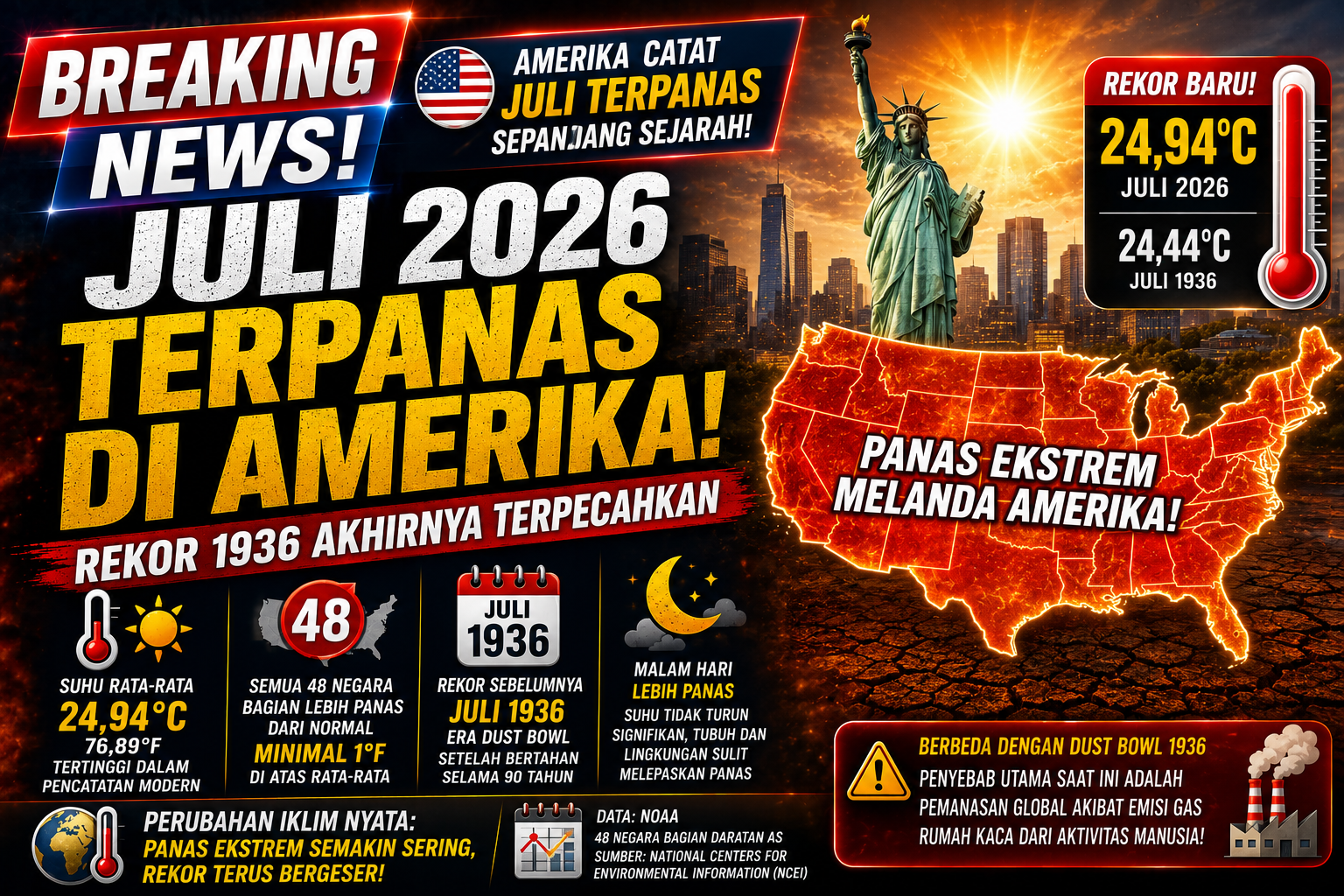 Amerika Catat Juli Terpanas Sepanjang Sejarah, Rekor Era Dust Bowl 1936 Akhirnya Terpecahkan