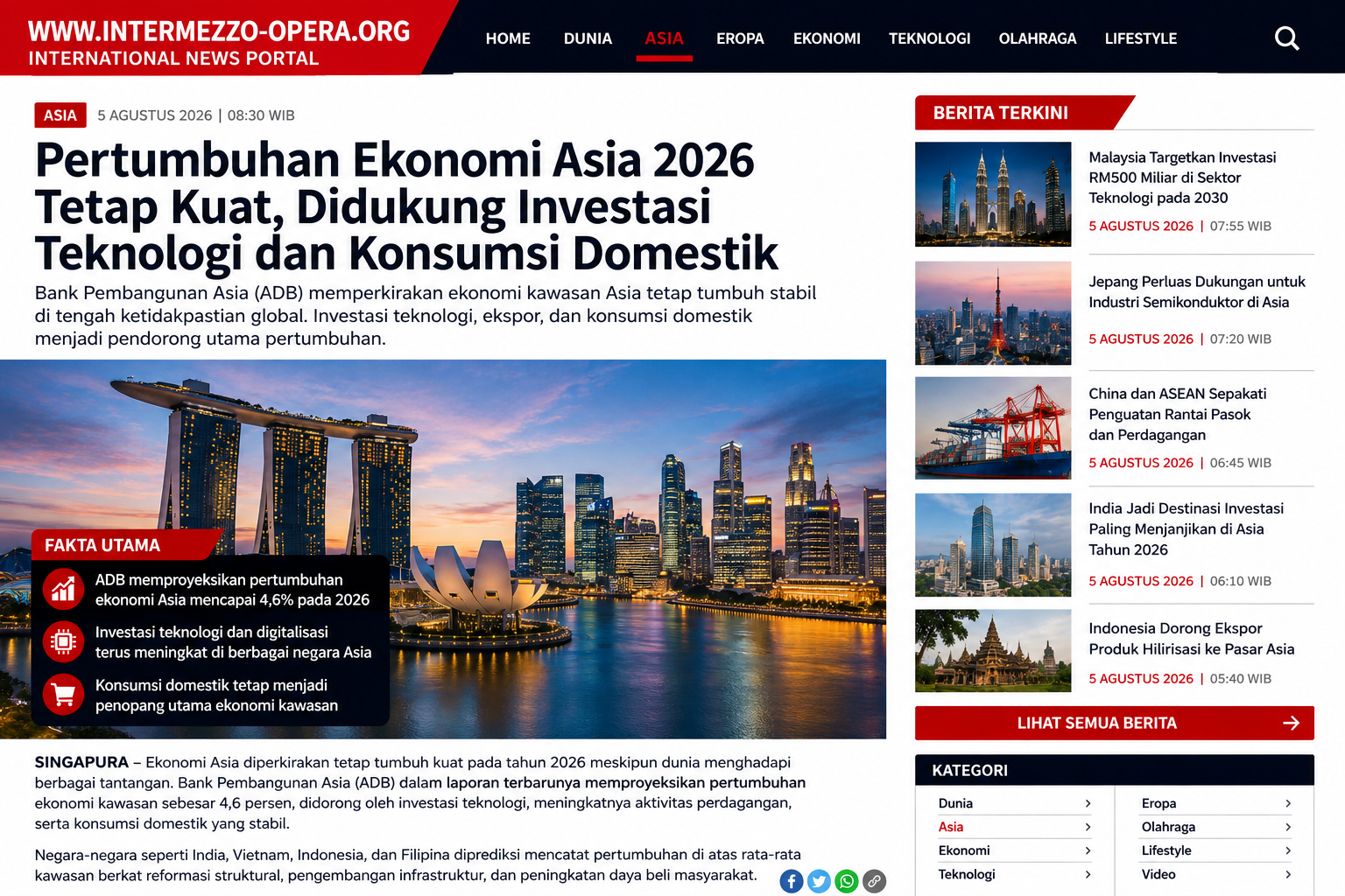 Pertumbuhan Ekonomi Asia 2026 Tetap Kuat, Didukung Investasi Teknologi dan Konsumsi Domestik