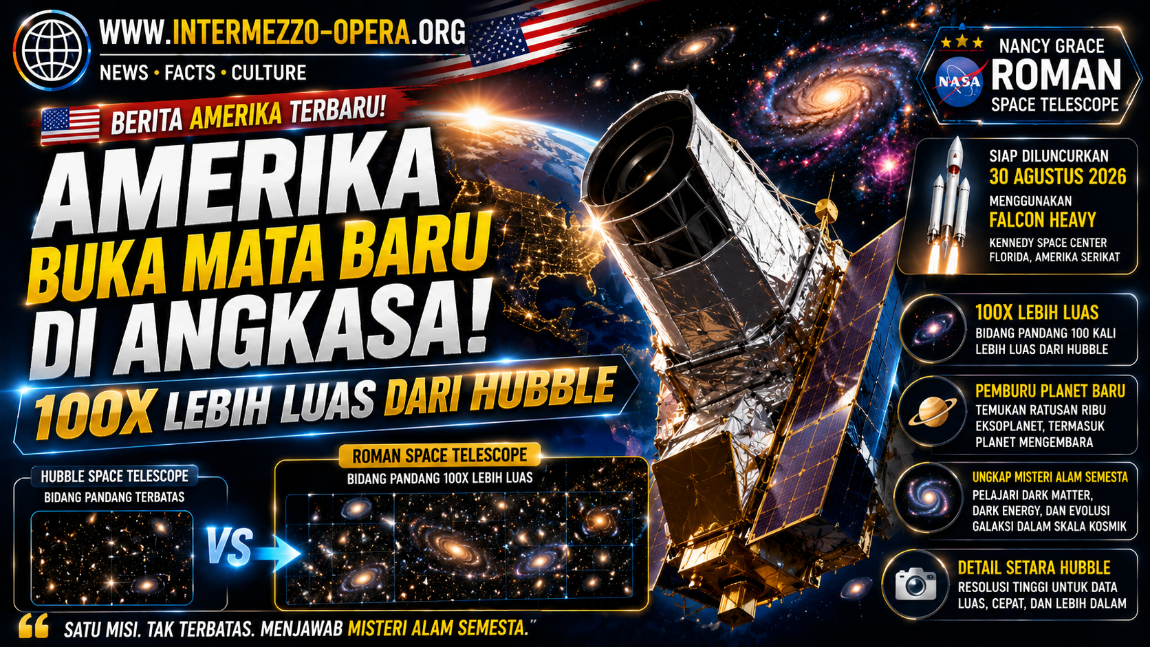 Amerika Siapkan “Mata Baru” di Luar Angkasa, Teleskop Roman Bakal Mengamati Langit 100 Kali Lebih Luas dari Hubble