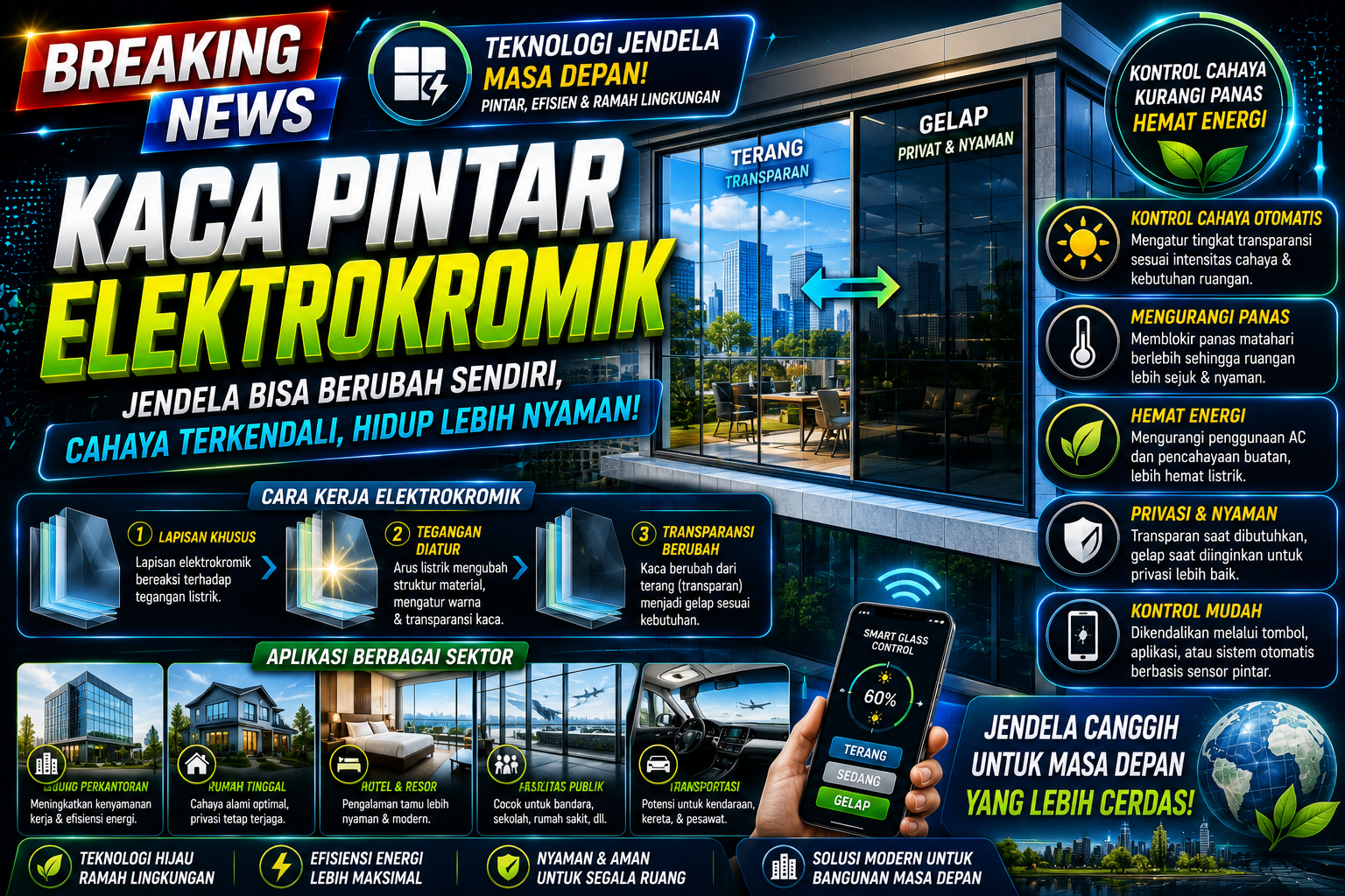 Kaca Pintar Elektrokromik Makin Canggih, Jendela Bisa Mengatur Cahaya Secara Otomatis