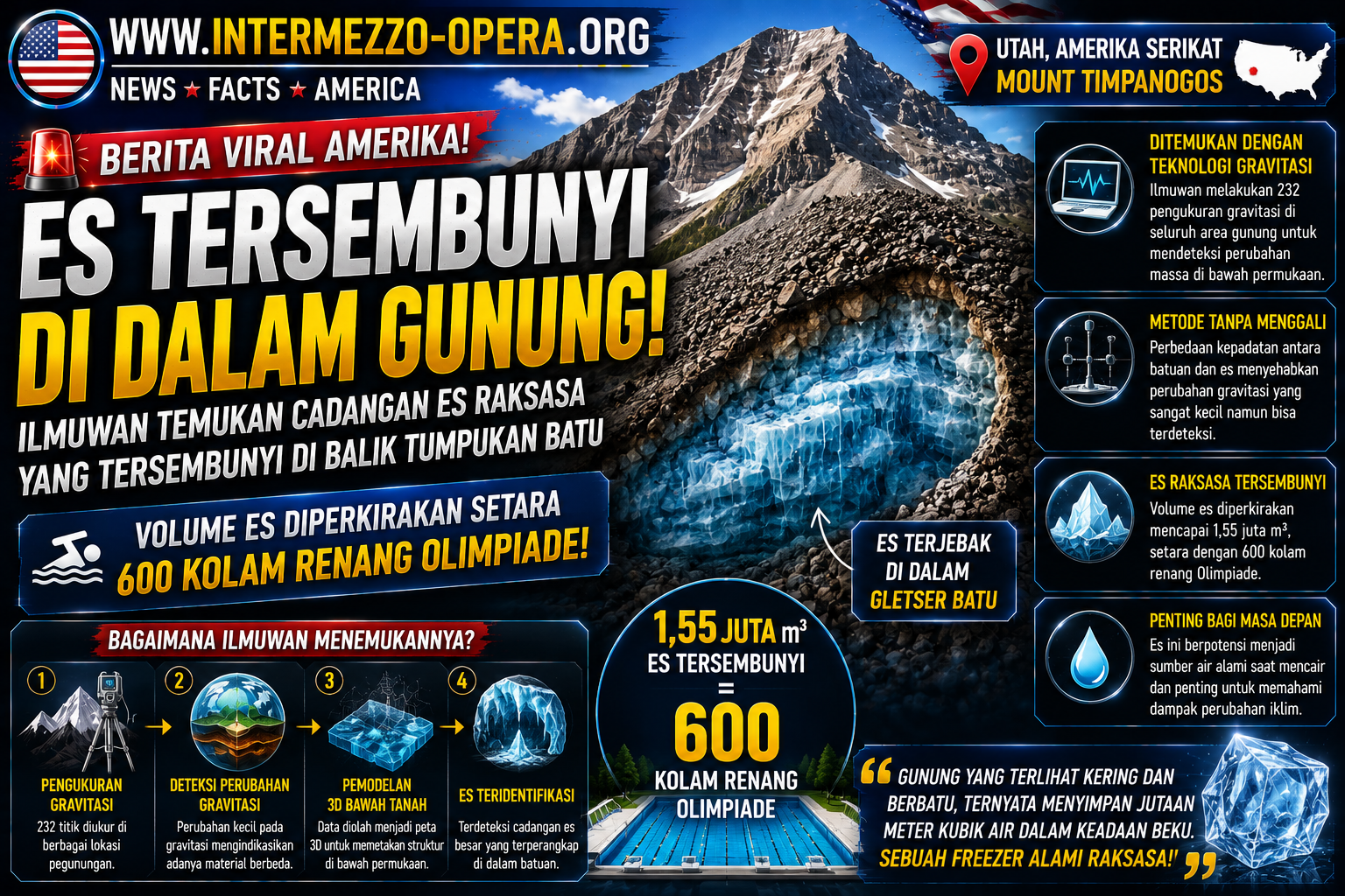 Gunung di Amerika Ternyata Menyimpan Es Raksasa, Volumenya Diperkirakan Setara 600 Kolam Renang Olimpiade