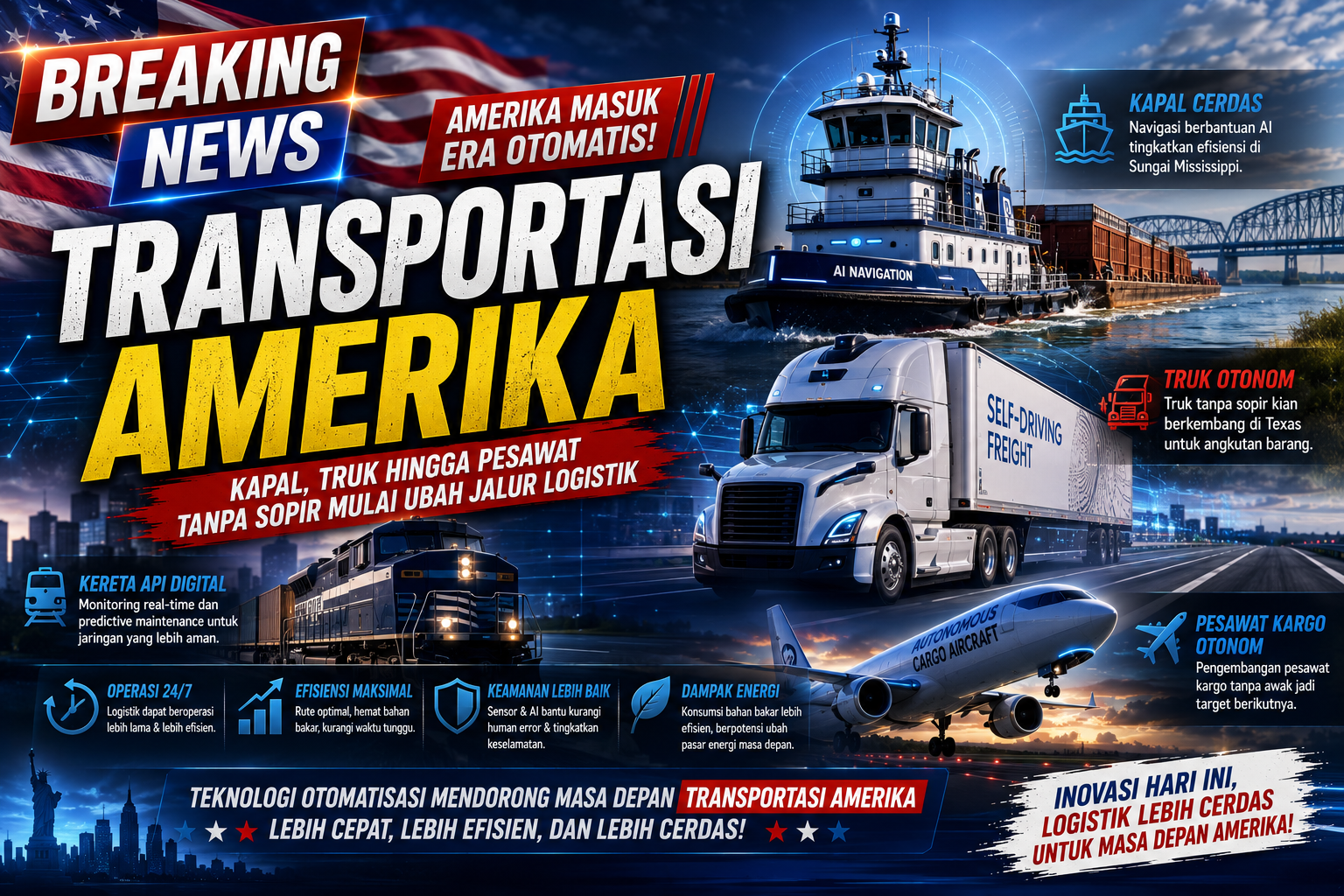 Transportasi Amerika Masuk Era Otomatis, Kapal hingga Truk Tanpa Sopir Mulai Ubah Jalur Logistik