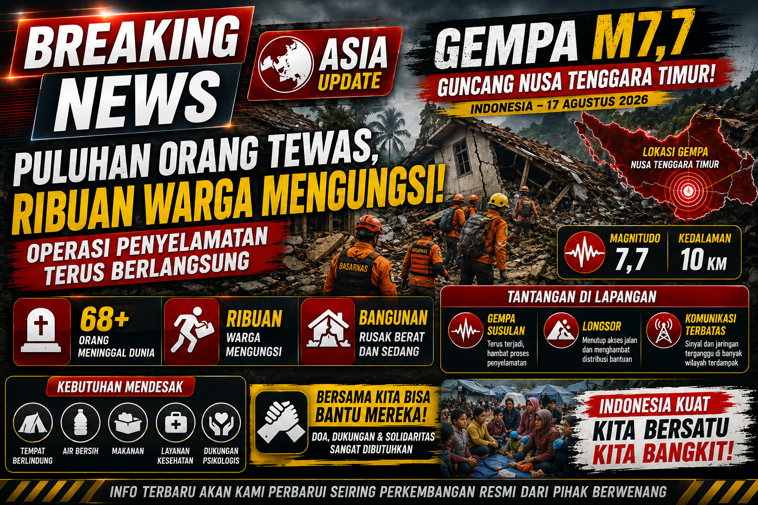 Gempa M7,7 Guncang Nusa Tenggara Timur, Puluhan Orang Tewas dan Ribuan Warga Mengungsi