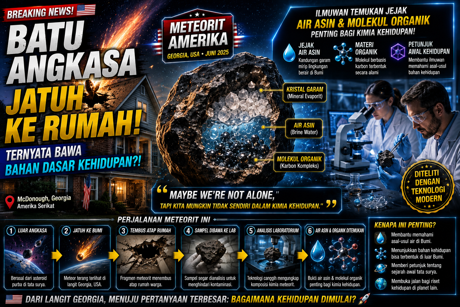 Jatuh Menembus Rumah di Amerika, Meteorit Ini Ternyata Membawa “Bahan Dasar Kehidupan”