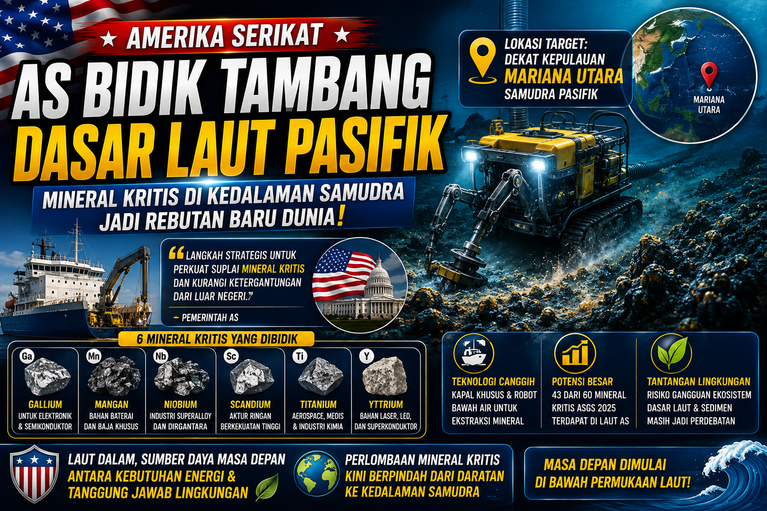 AS Buka Rencana Tambang Dasar Laut Pasifik, Mineral Kritis di Kedalaman Samudra Jadi Rebutan Baru