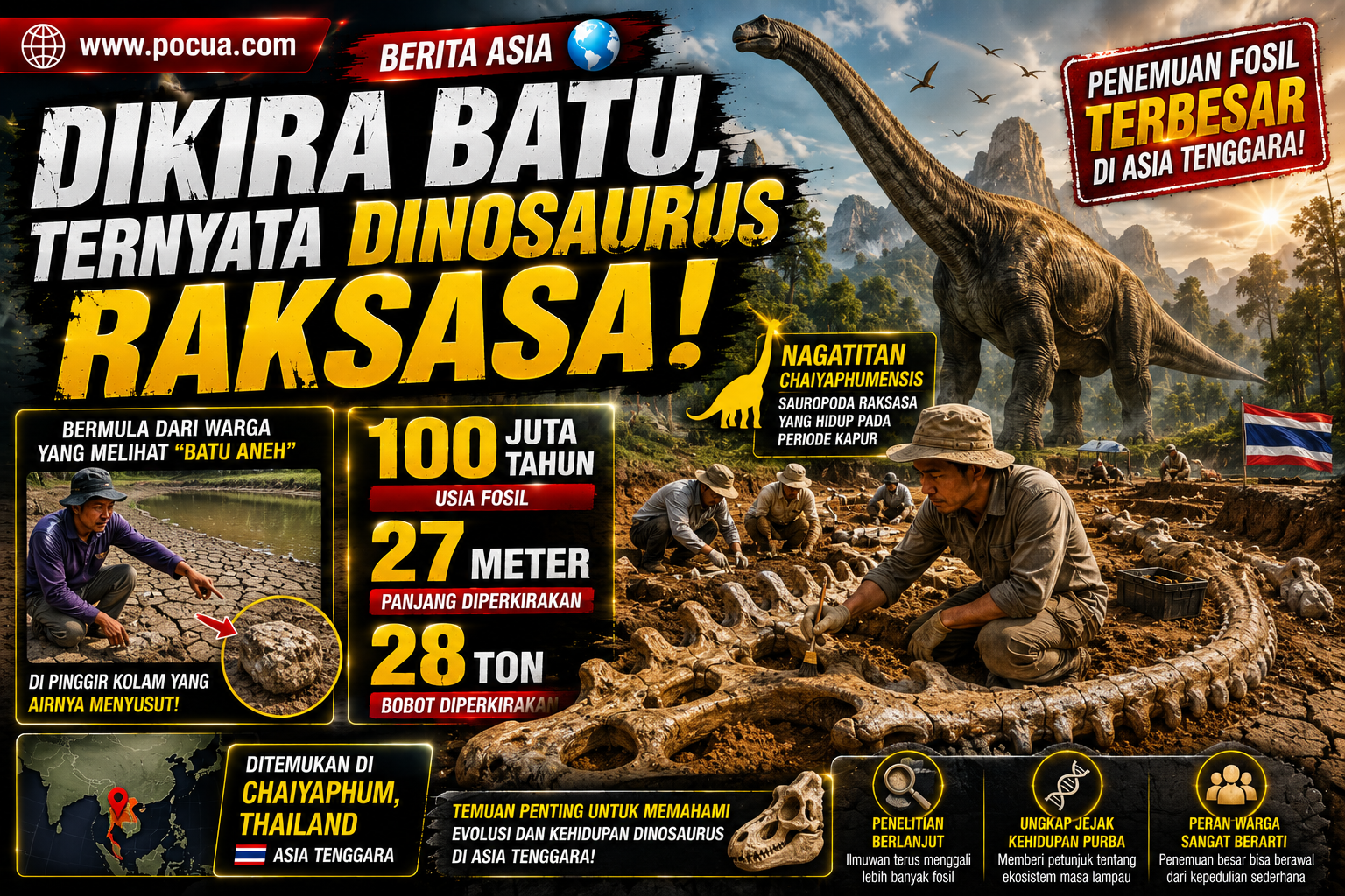 Dikira Batu Biasa, Warga Thailand Malah Temukan Jejak Dinosaurus Raksasa Berusia 100 Juta Tahun