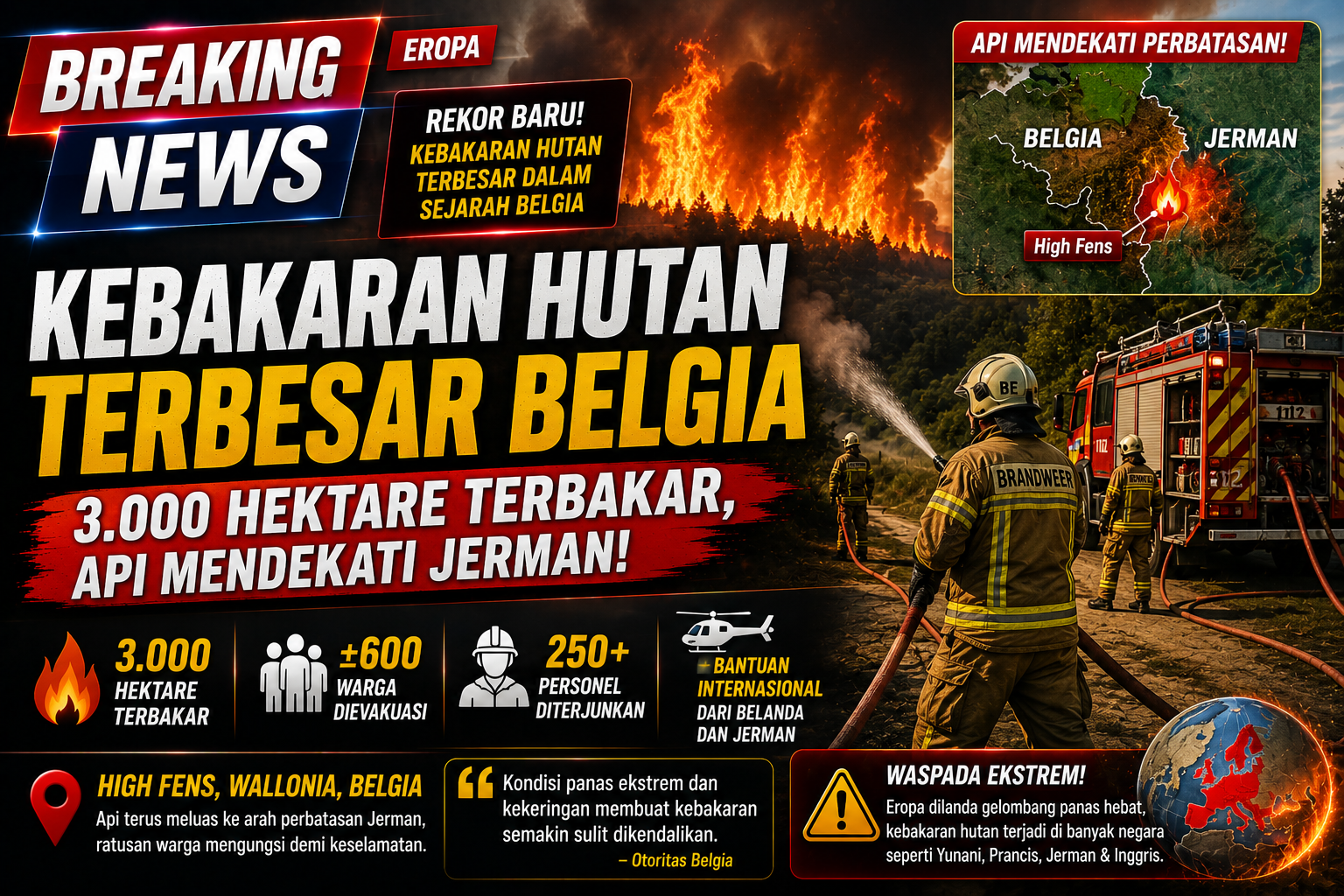 Belgia Hadapi Kebakaran Hutan Terbesar dalam Sejarah, Api Membakar 3.000 Hektare dan Mendekati Jerman