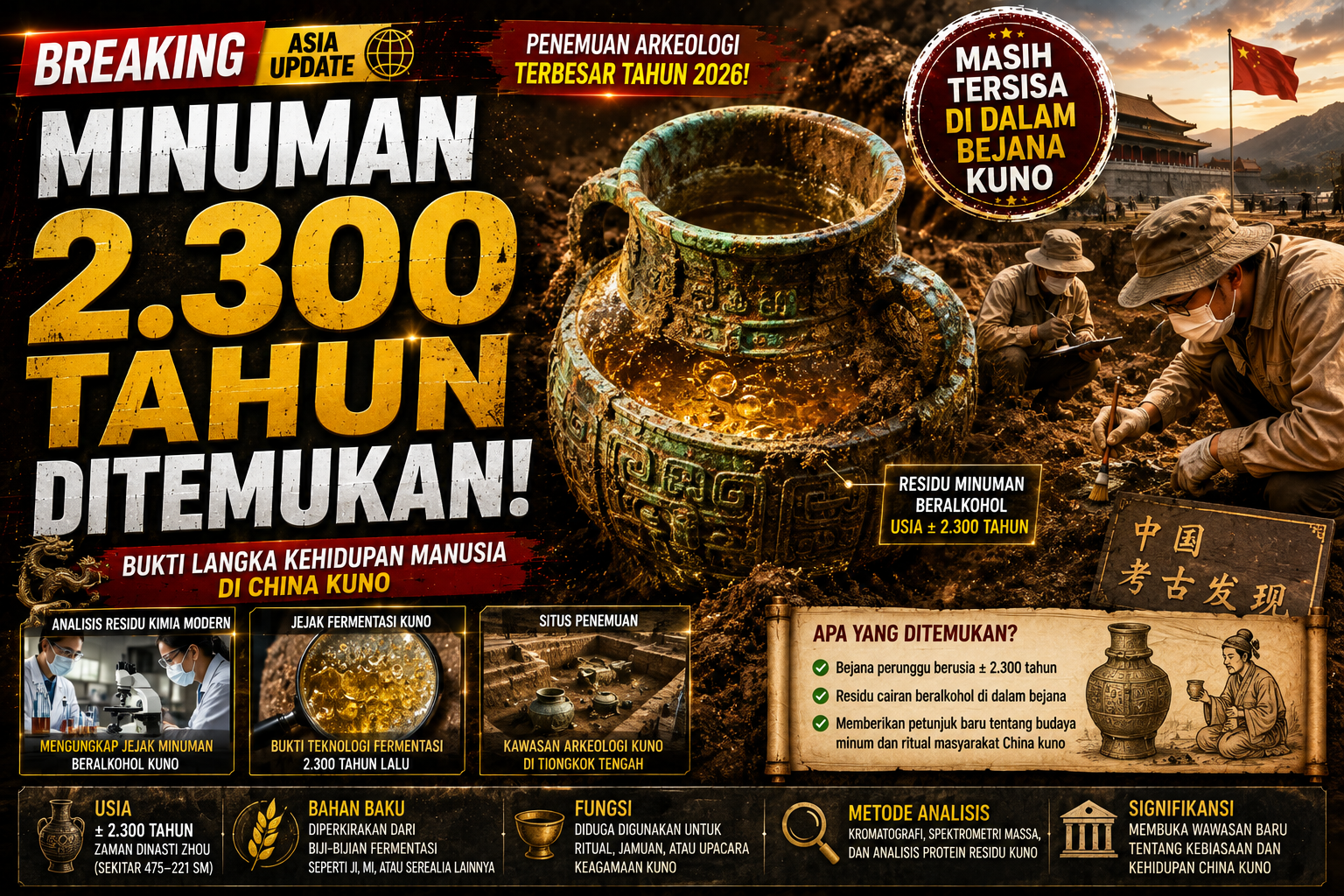 Minuman Beralkohol Berusia 2.300 Tahun Ditemukan di China, Tersimpan dalam Bejana Kuno
