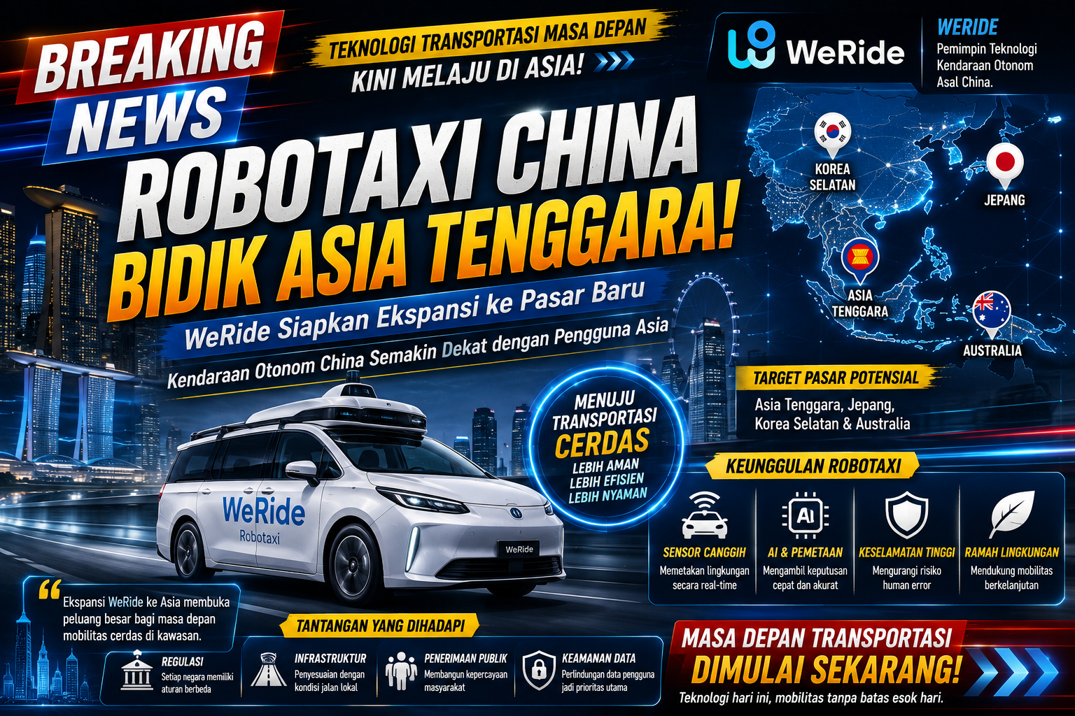 Mobil Robotaxi China Bidik Asia Tenggara, WeRide Siapkan Ekspansi ke Pasar Baru