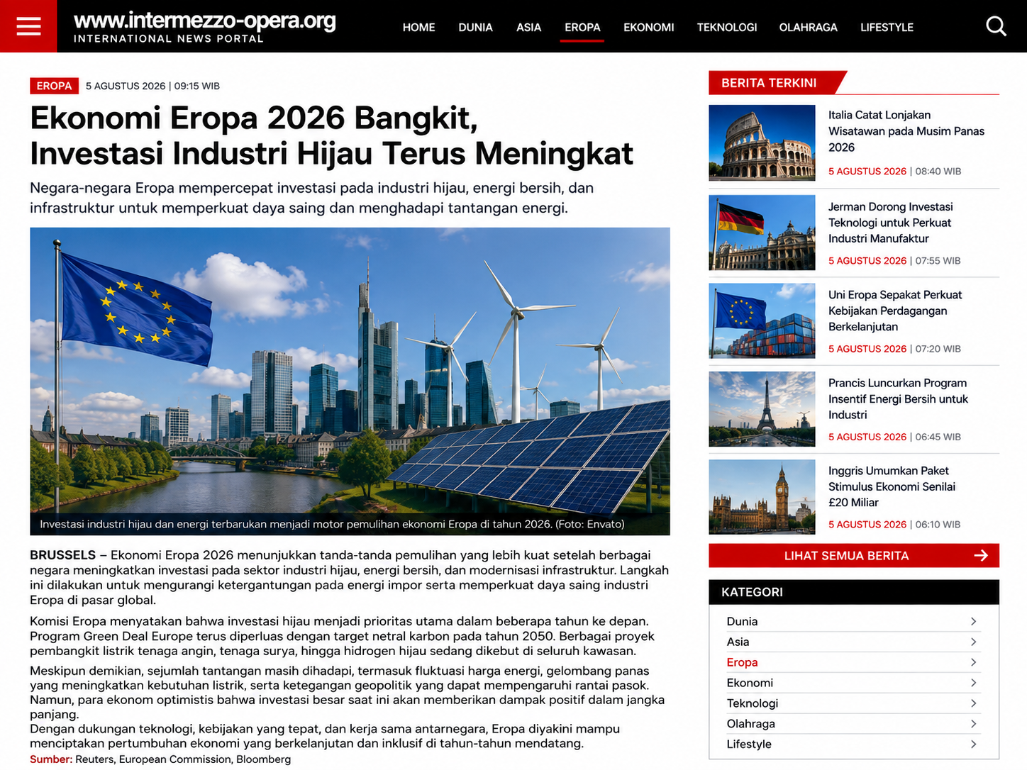 Ekonomi Eropa 2026 Bangkit, Investasi Industri Hijau Terus Meningkat