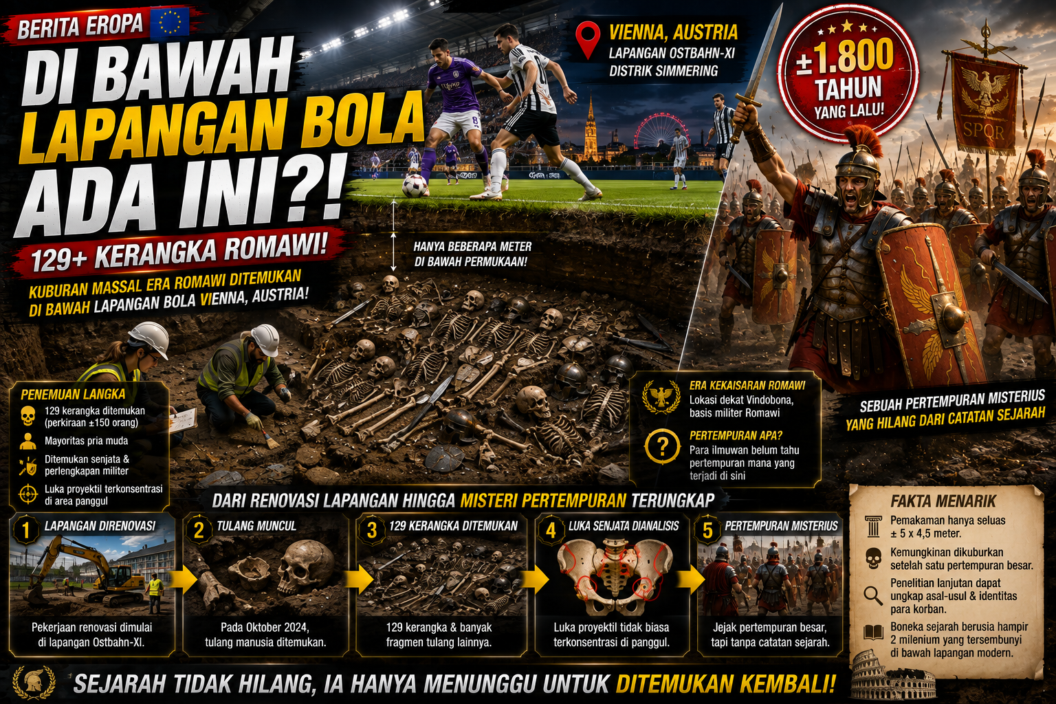 Di Bawah Lapangan Bola Ternyata Ada Kuburan Massal Romawi Berusia 1.800 Tahun