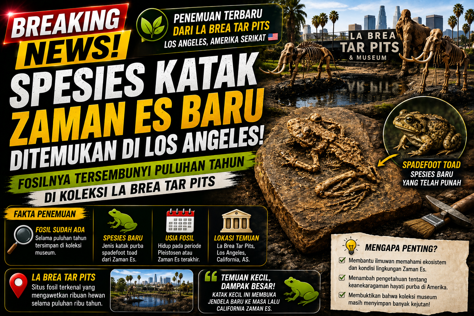 Spesies Katak Zaman Es Baru Ditemukan di Los Angeles, Fosilnya Tersembunyi Puluhan Tahun di La Brea Tar Pits