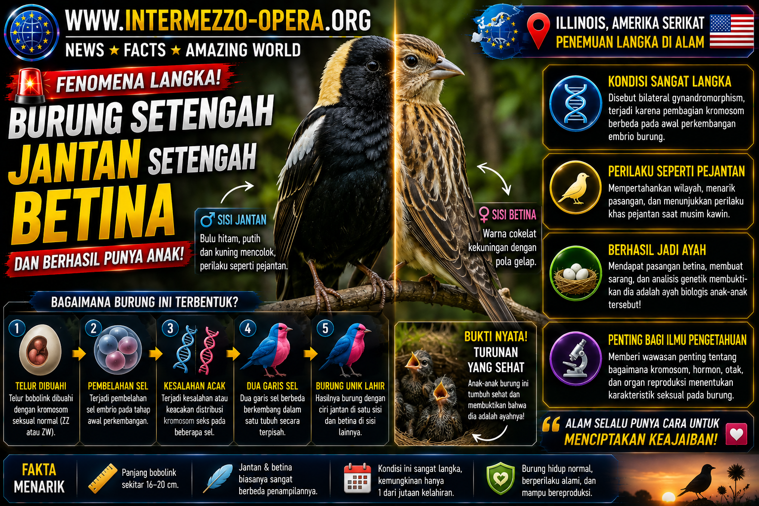 Burung Langka Bertubuh “Setengah Jantan Setengah Betina” Ditemukan, Bahkan Berhasil Punya Anak