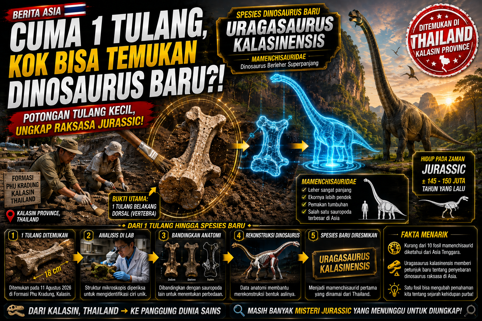 Cuma dari Satu Tulang, Ilmuwan Temukan Spesies Dinosaurus Baru di Thailand