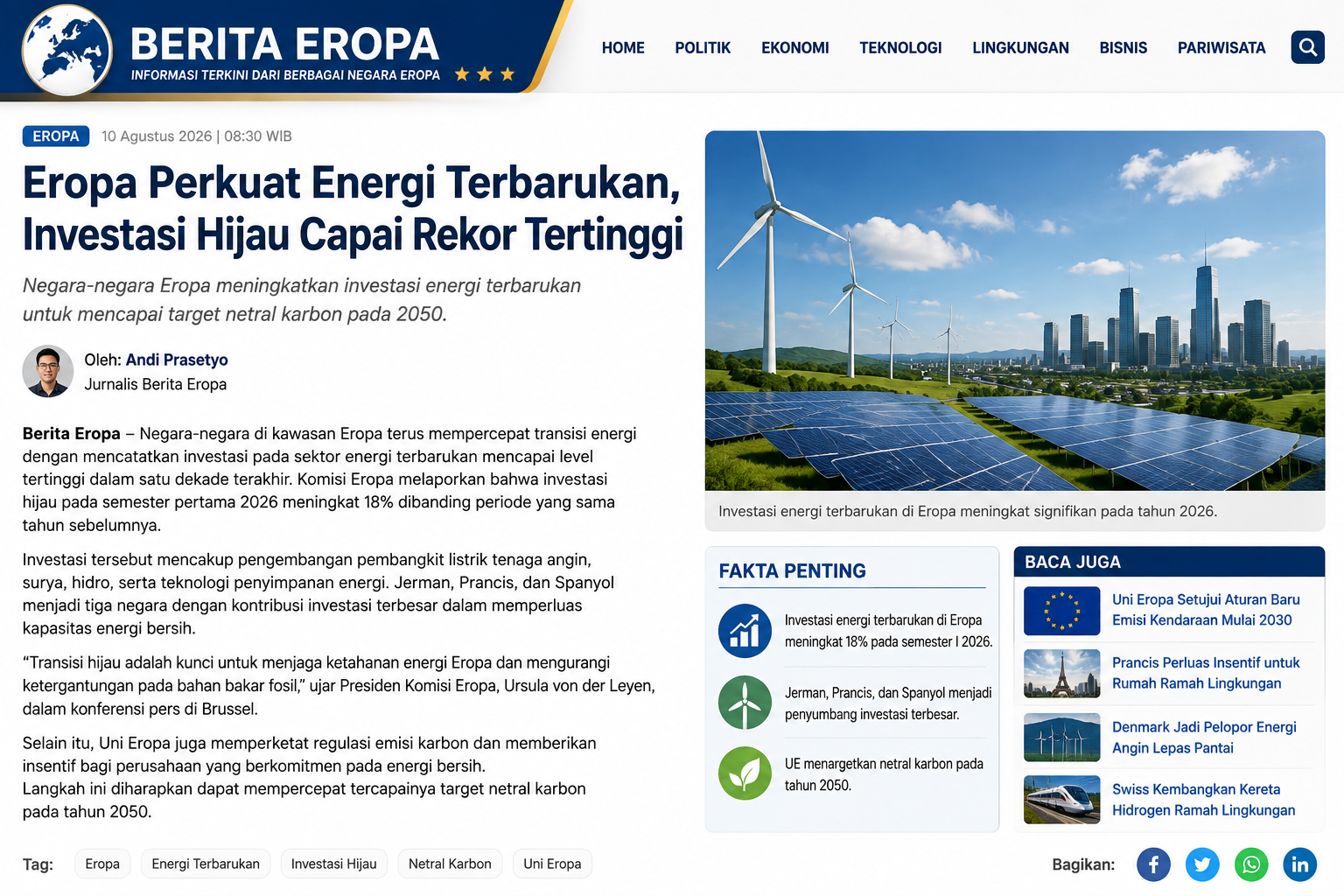 Eropa Percepat Investasi Energi Terbarukan, Transisi Hijau Semakin Perkuat Ketahanan Energi