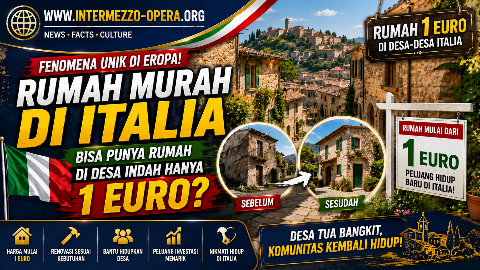 Rumah Murah di Desa Italia Kembali Curi Perhatian, Kota Kecil Cari Penghuni Baru untuk Hidupkan Permukiman