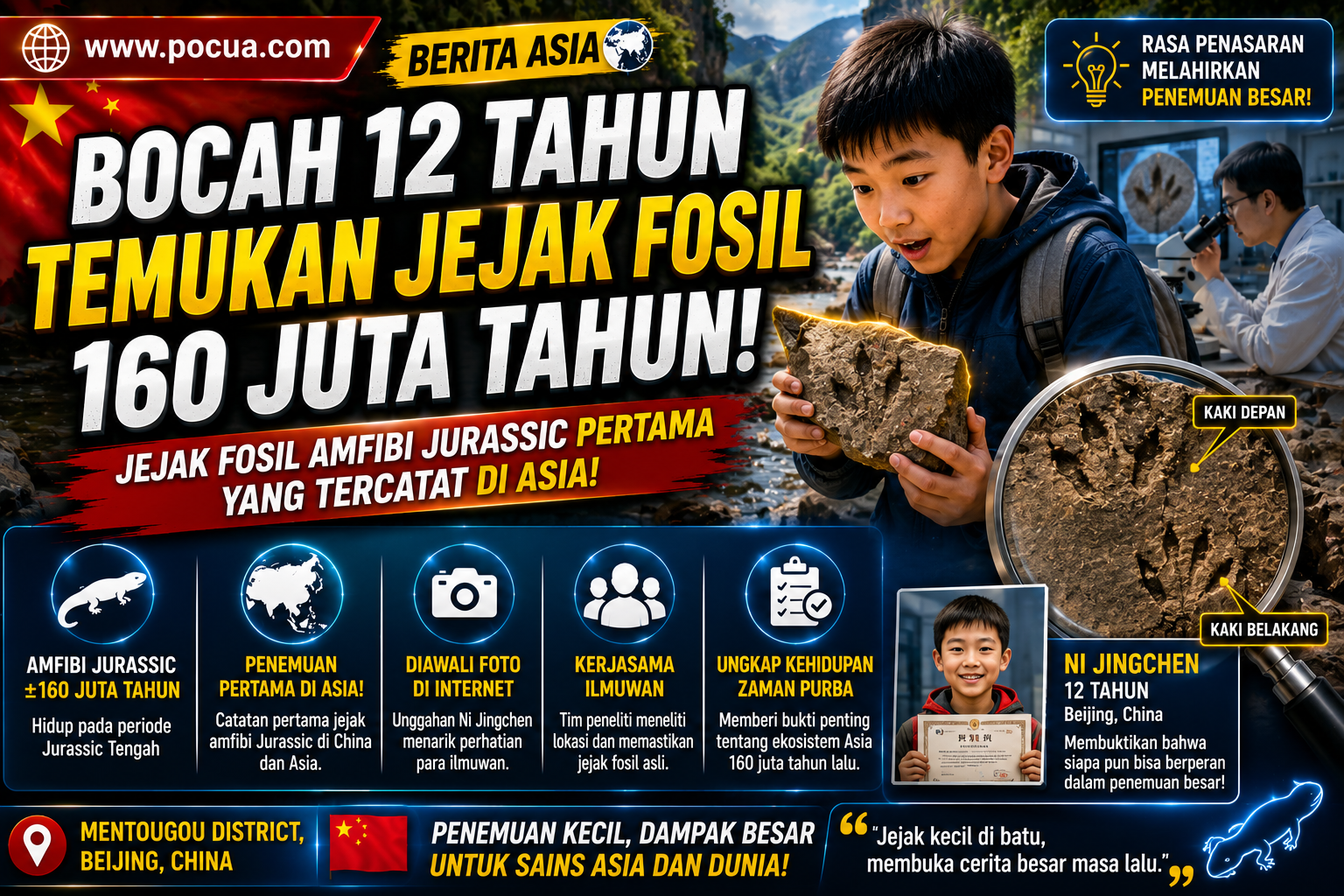 Bocah 12 Tahun Temukan Jejak Fosil 160 Juta Tahun, Jadi Penemuan Pertama di Asia