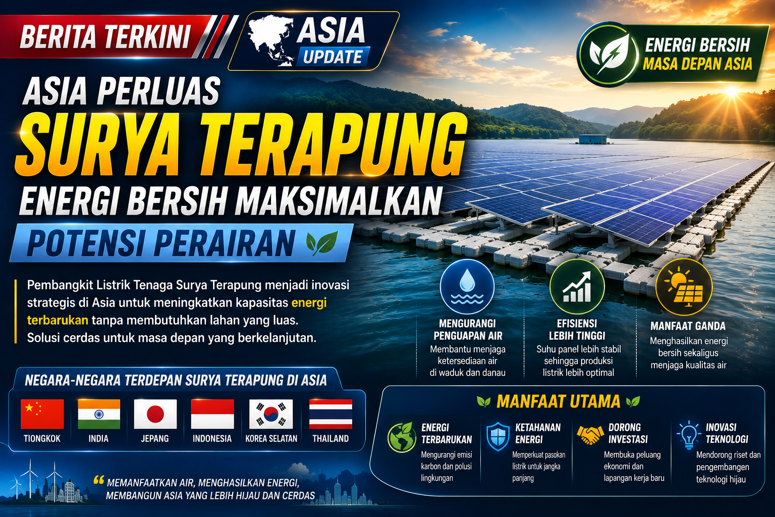 Asia Perluas Pembangkit Listrik Tenaga Surya Terapung, Energi Bersih Maksimalkan Potensi Perairan