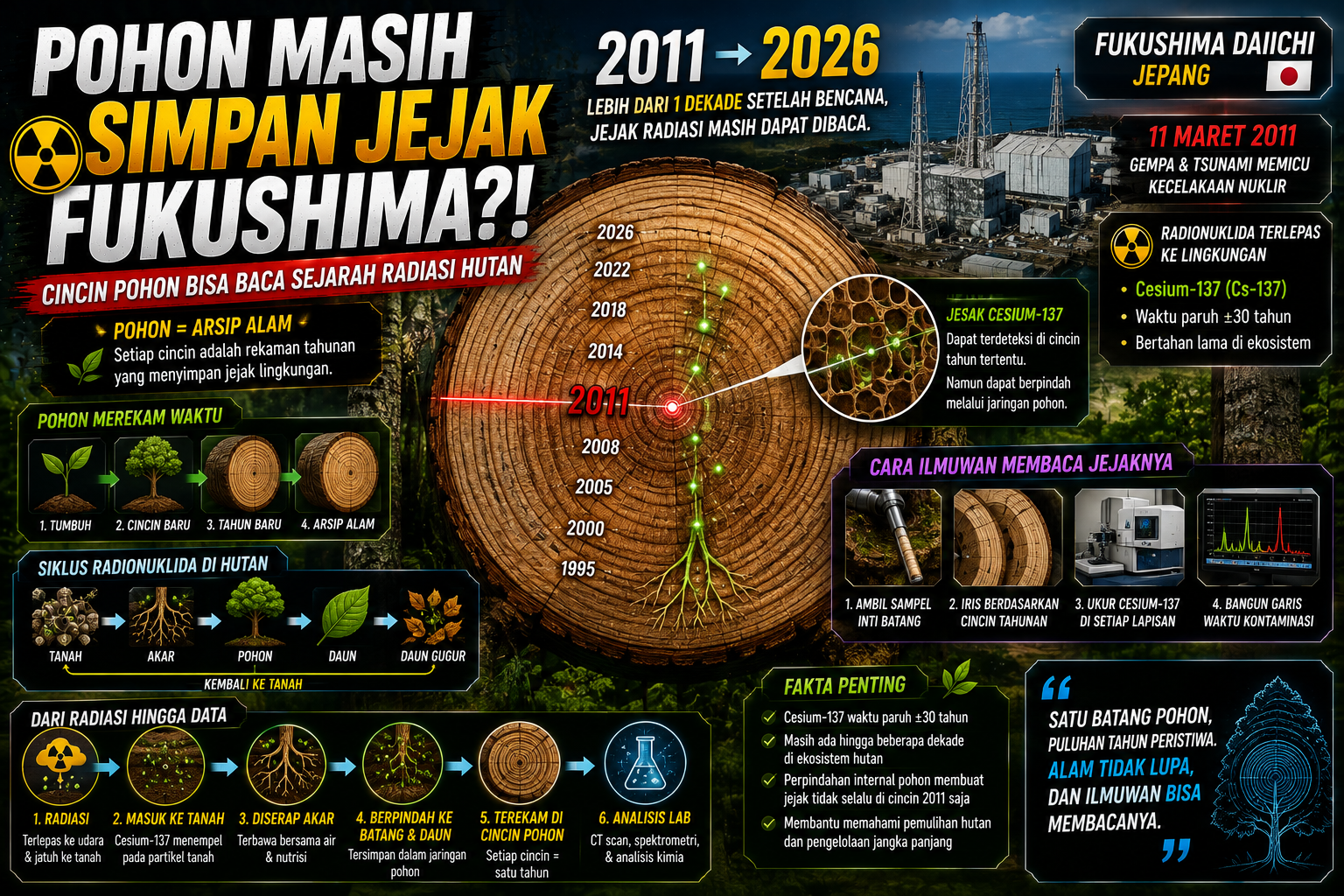 Cincin Pohon Fukushima Simpan Jejak Radiasi, Ilmuwan Bisa Membaca Masa Lalu Hutan