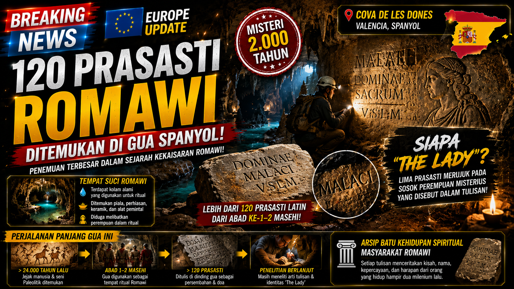 120 Prasasti Romawi Ditemukan di Gua Spanyol, Sosok Misterius “The Lady” Jadi Teka-teki