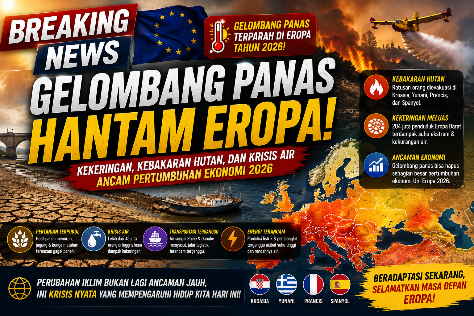 Gelombang Panas dan Kekeringan Hantam Eropa, Pertumbuhan Ekonomi 2026 Terancam Tergerus