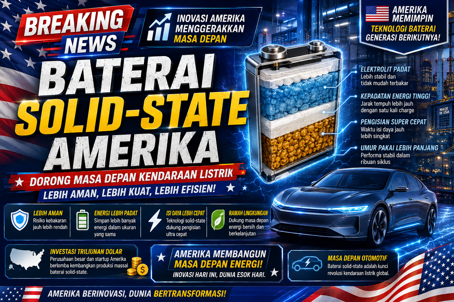 Amerika Percepat Produksi Baterai Solid-State, Industri Kendaraan Listrik Masuki Babak Baru