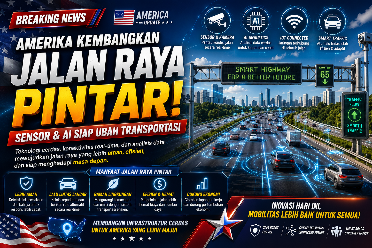 Amerika Kembangkan Jalan Raya Pintar, Sensor dan AI Siap Ubah Sistem Transportasi