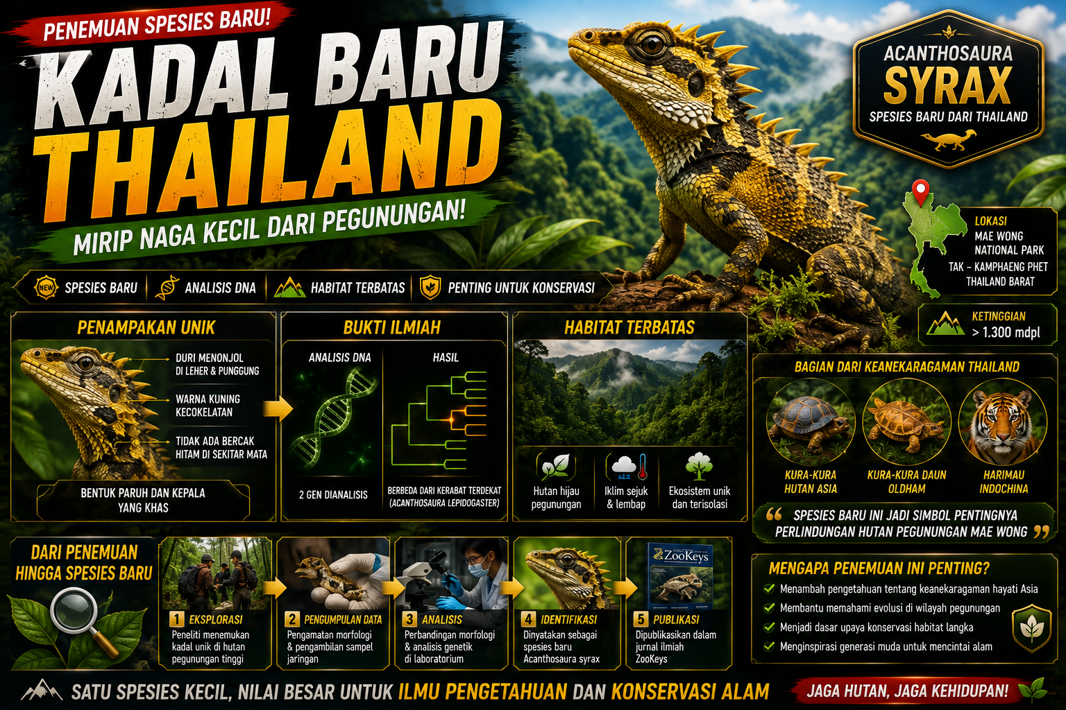 Spesies Kadal Baru Ditemukan di Pegunungan Thailand, Bentuknya Mirip Naga Kecil