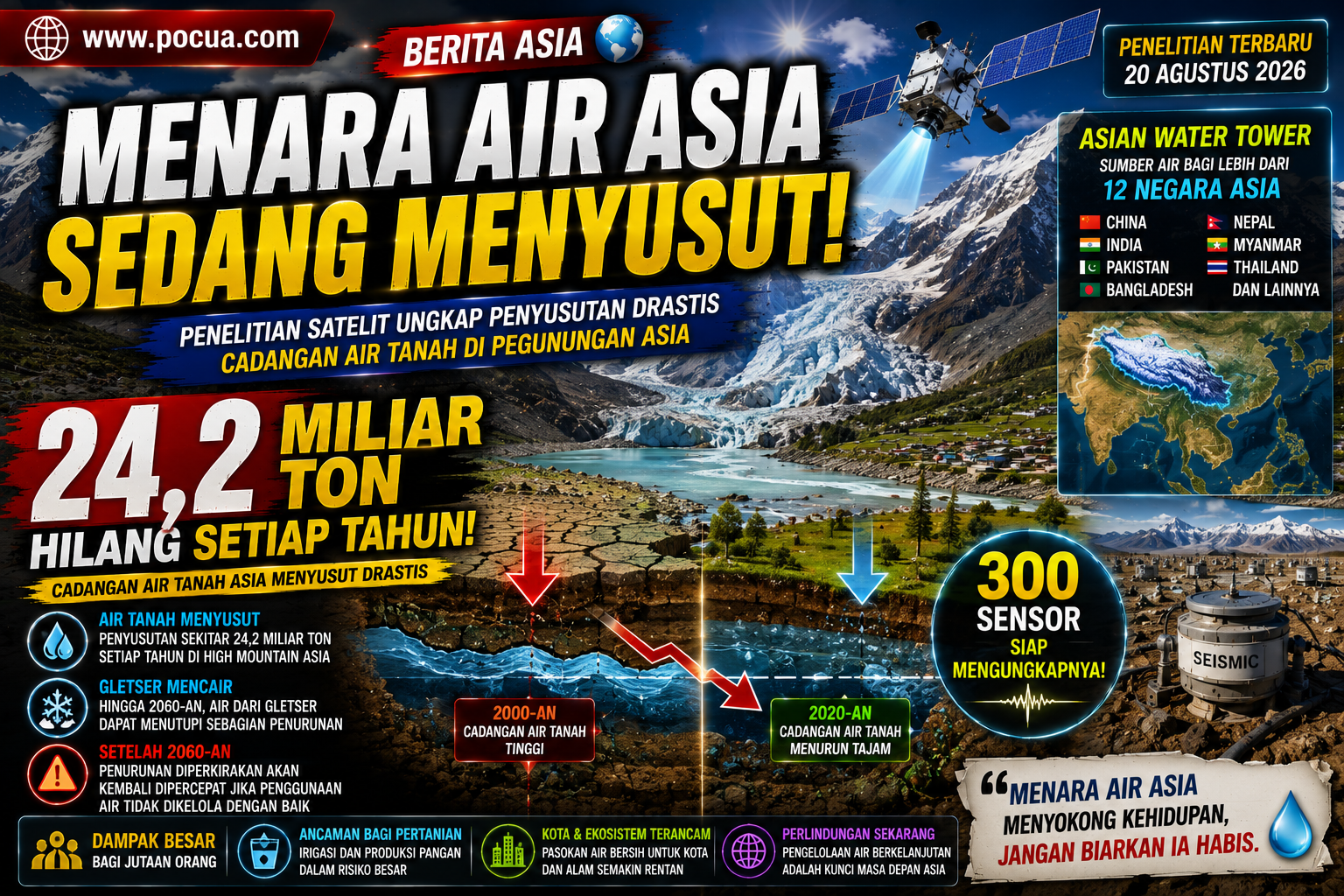 “Menara Air Asia” Kehilangan 24 Miliar Ton Air Tanah Setiap Tahun, Ilmuwan Ungkap Ancaman Besar