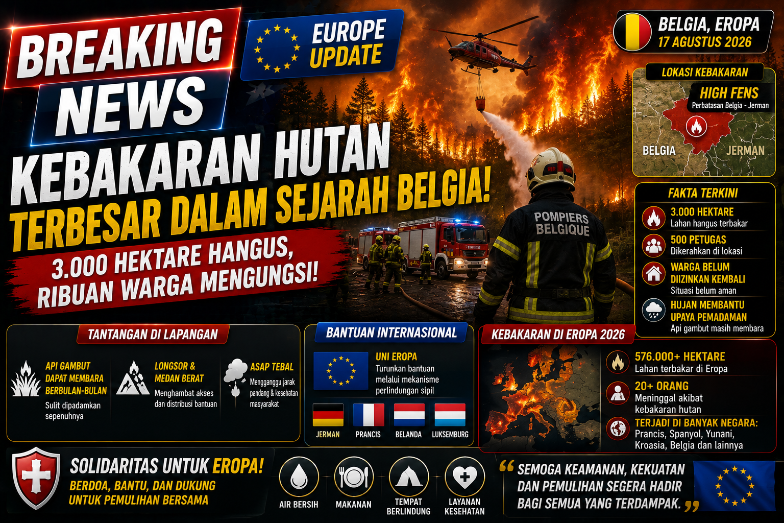 Belgia Dilanda Kebakaran Hutan Terbesar dalam Sejarah, 3.000 Hektare Hangus dan Uni Eropa Turunkan Bantuan