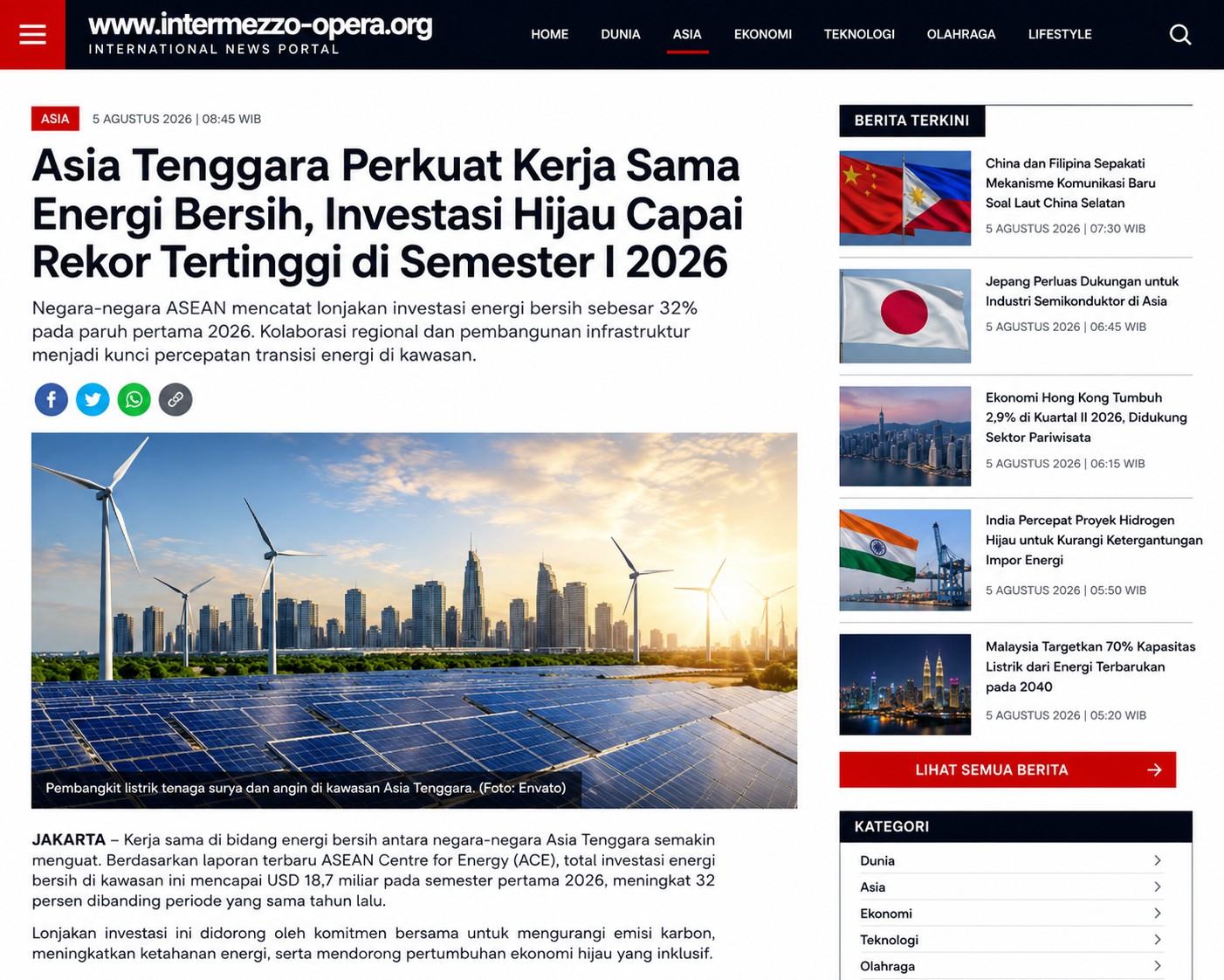 Investasi Energi Bersih Asia Tenggara Capai Rekor Tertinggi pada Semester I 2026