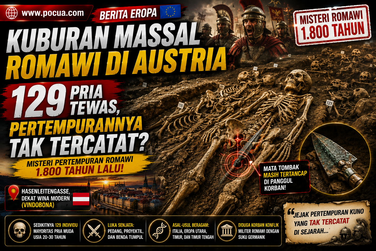 Kuburan Massal 129 Pria Ditemukan di Austria, Diduga Jejak Pertempuran Romawi yang Hilang dari Sejarah