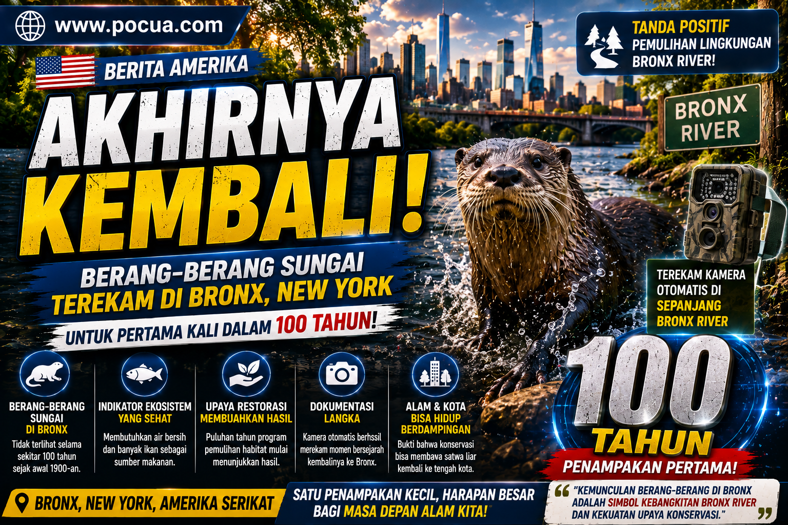 Hilang Hampir 100 Tahun, Berang-Berang Sungai Akhirnya Kembali Muncul di Bronx New York