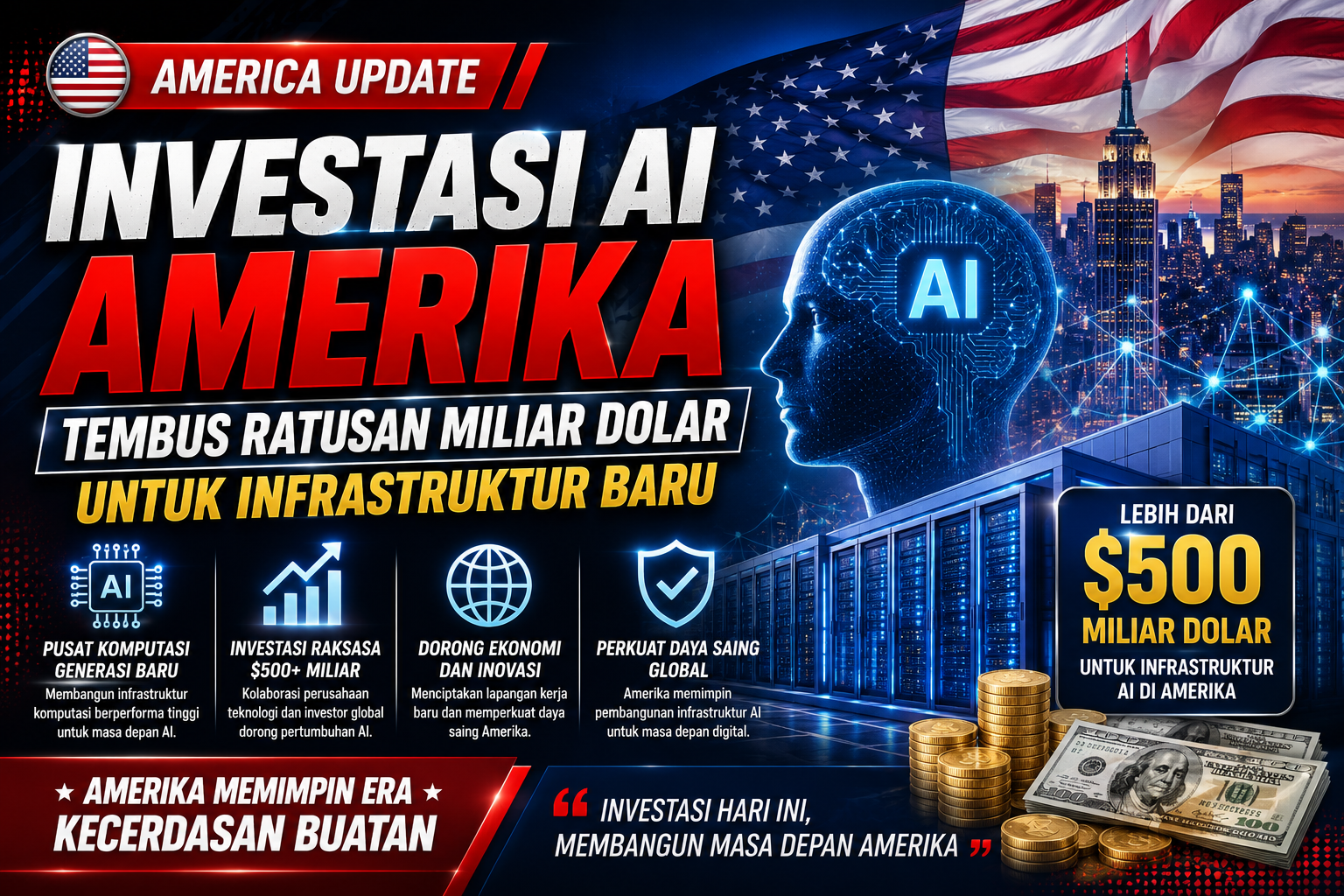 Raksasa Teknologi dan Investor Global Gelontorkan Dana AI di Amerika, Infrastruktur Komputasi Masuki Fase Baru