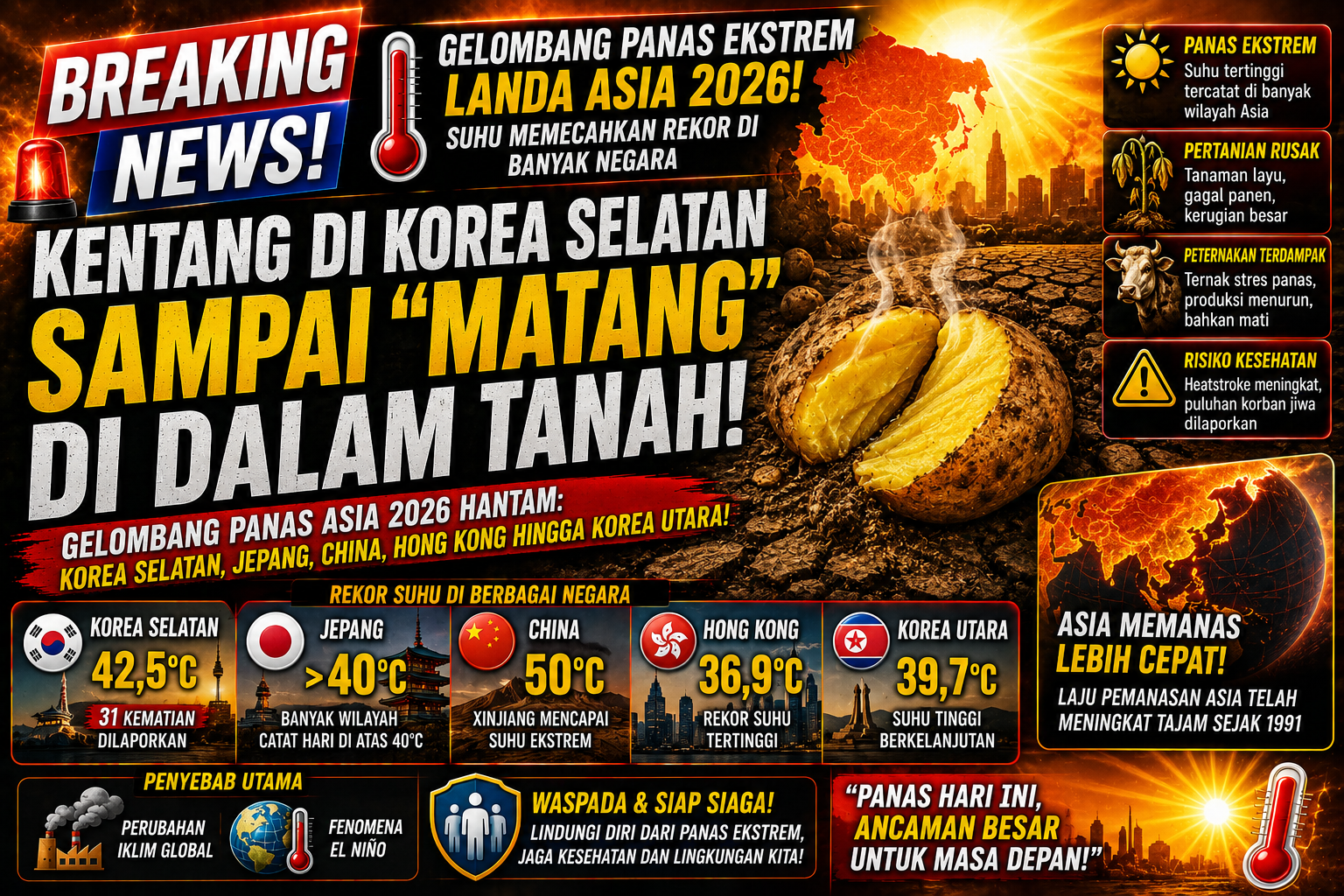 Gelombang Panas Ekstrem Hantam Asia, Kentang di Korea Selatan Sampai “Matang” di Dalam Tanah