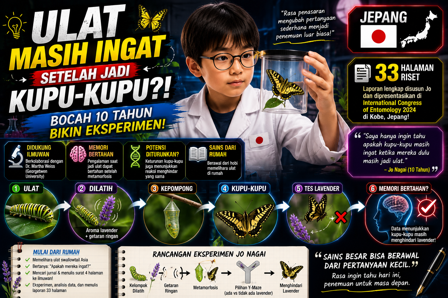 Bocah 10 Tahun Jepang Teliti Kupu-Kupu, Ingatan Ulat Ternyata Bisa Bertahan