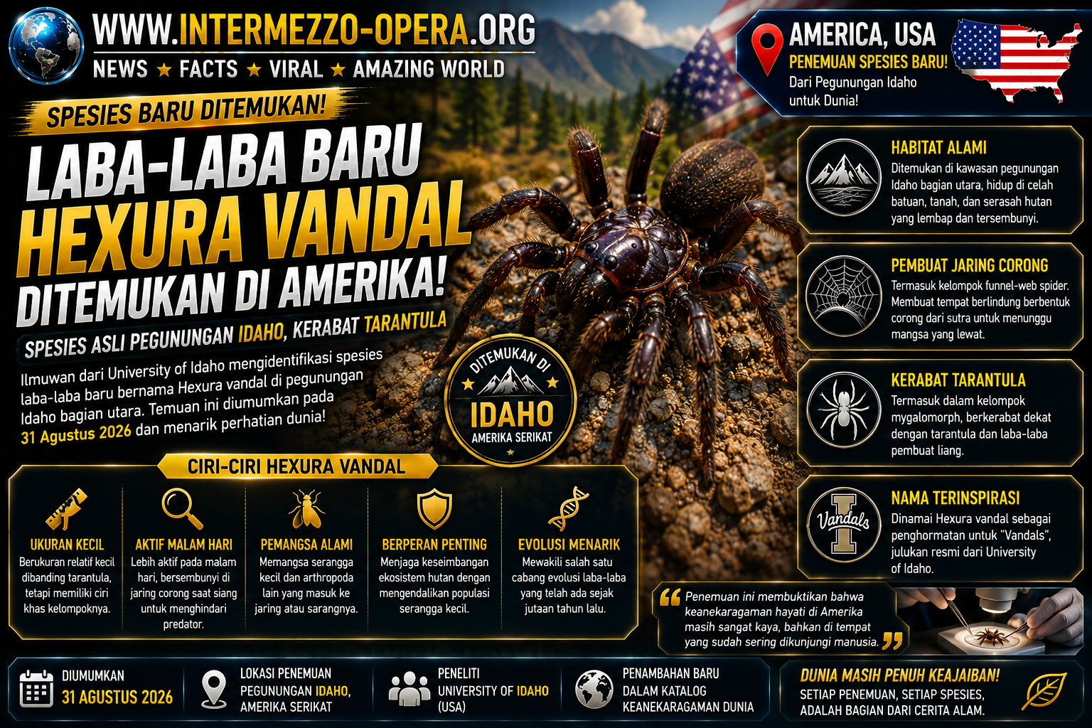 Laba-Laba Spesies Baru Ditemukan di Pegunungan Amerika, Namanya Terinspirasi dari “Vandals” Idaho