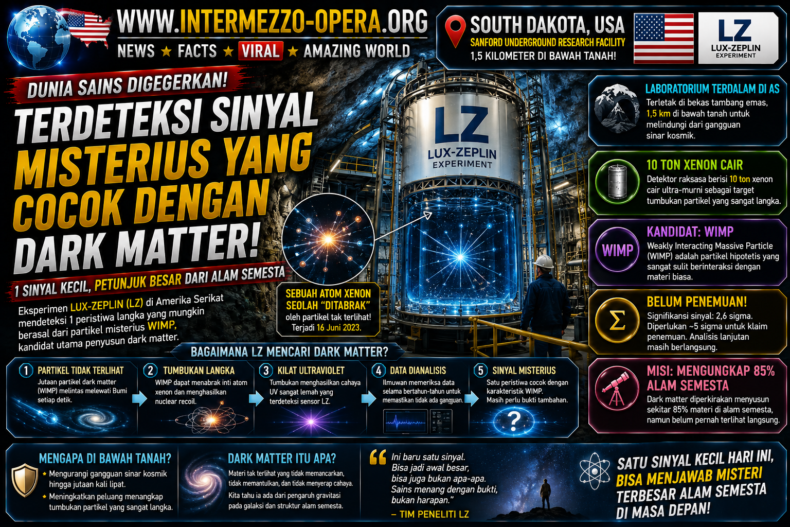 Sinyal Misterius Terdeteksi 1,5 Km di Bawah Tanah Amerika, Ilmuwan Curiga Dark Matter Akhirnya “Menyentuh” Detektor