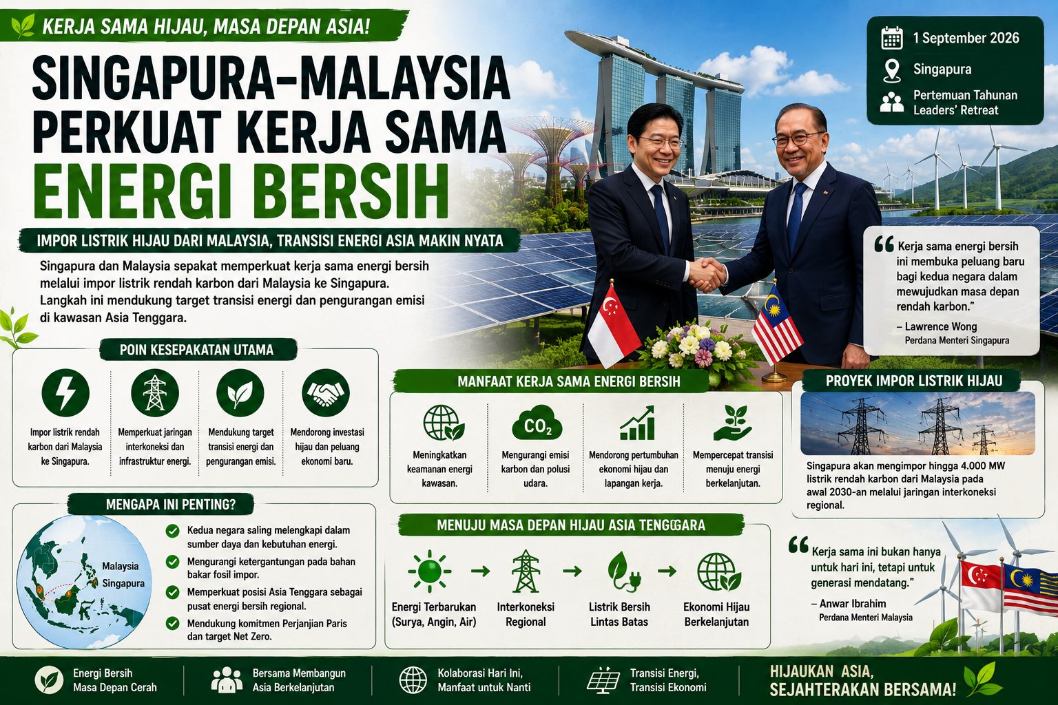 Listrik Hijau Malaysia 900 MW Bakal Masuk Singapura