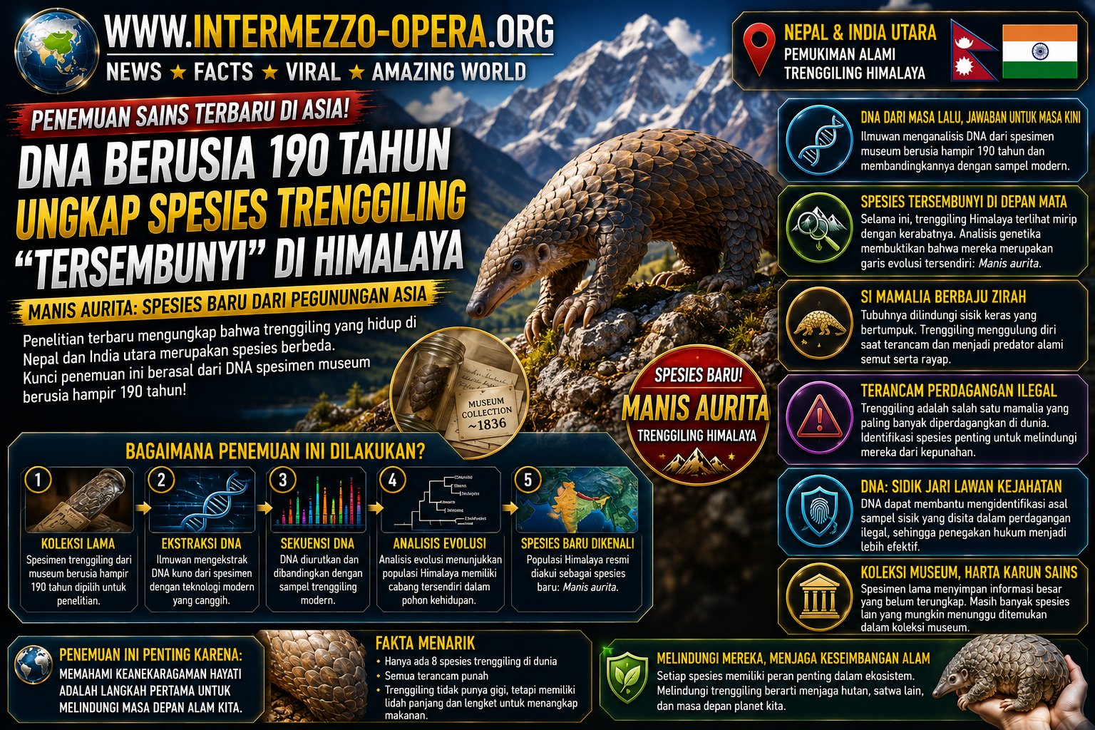 DNA Berusia Hampir 190 Tahun Ungkap Spesies Trenggiling “Tersembunyi” di Asia
