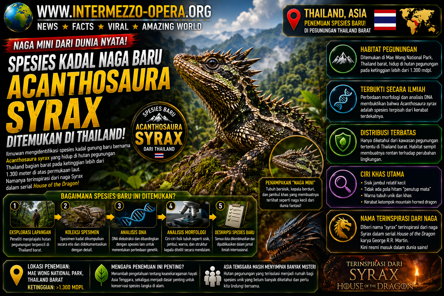 “Naga Mini” Spesies Baru Ditemukan di Thailand, Namanya Terinspirasi dari House of the Dragon